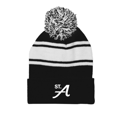  Black/White Two Tone Knit Pom Beanie w/Cuff - St A