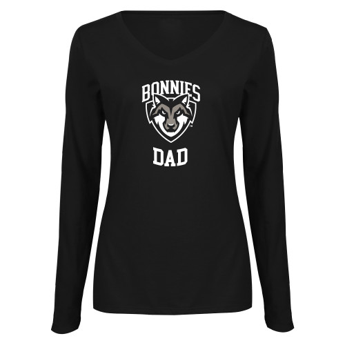  Womens Black Long Sleeve V Neck Tee  - St Bonaventure Dad