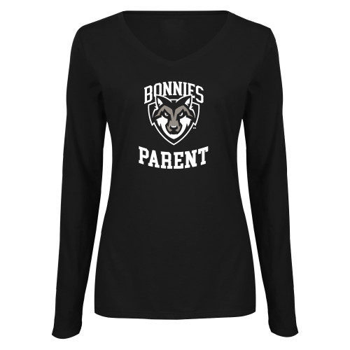  Womens Black Long Sleeve V Neck Tee  - St Bonaventure Parent