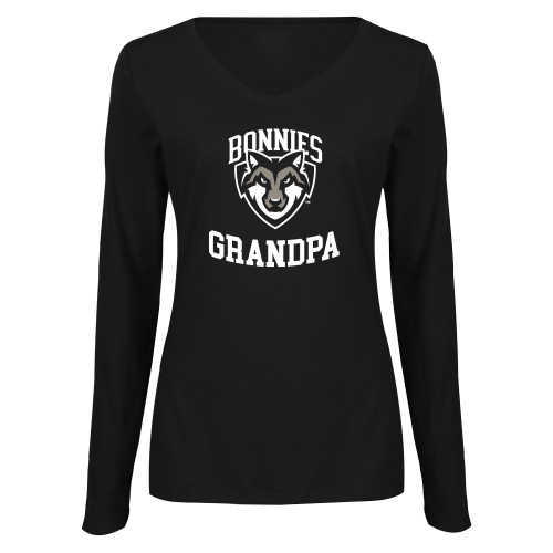  Womens Black Long Sleeve V Neck Tee  - St Bonaventure Grandpa