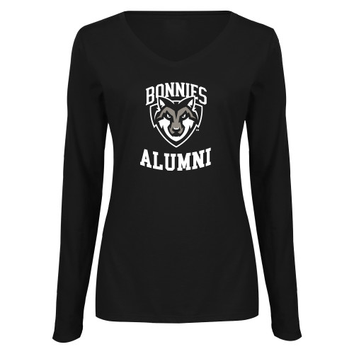  Womens Black Long Sleeve V Neck Tee  - St Bonaventure Alumni