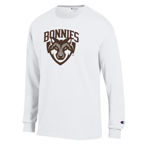  Champion White Long Sleeve T Shirt - St Bonaventure Primary Mascot Mark