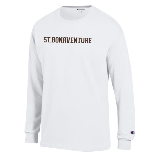  Champion White Long Sleeve T Shirt - St Bonaventure Collegiate Text