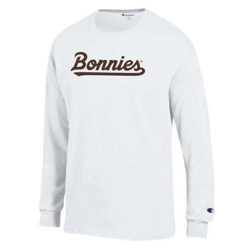  Champion White Long Sleeve T Shirt - St Bonaventure Bonnies Script