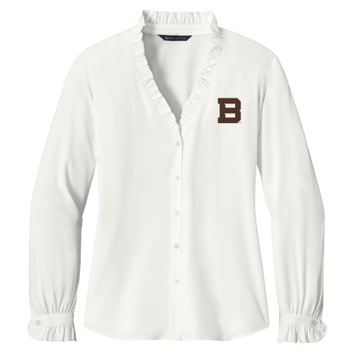  Brooks Brothers Womens Off White Long Sleeve Ruffle Collar Blouse - St Bonaventure Secondary Mascot Mark
