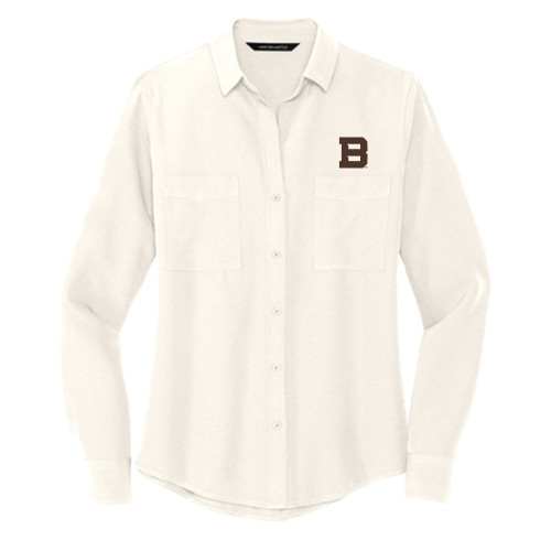  Mercer + Mettle Womens Ivory Crepe Long Sleeve Camp Blouse - St Bonaventure Secondary Mascot Mark