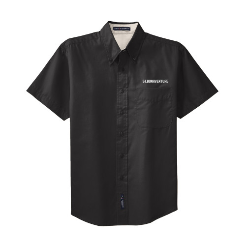  Black Twill Button Down Short Sleeve - St Bonaventure Collegiate Text
