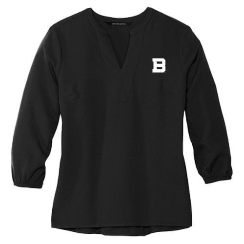  Mercer + Mettle Womens Black 3/4 Sleeve Crepe Blouse - St Bonaventure Secondary Mascot Mark