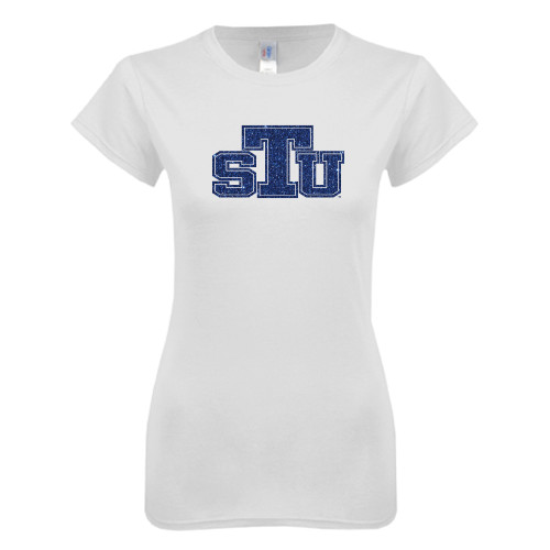  Next Level Womens White Boyfriend Tee - STU Glitter