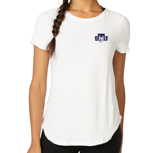  Beyond Yoga Womens Cloud White On The Down Low Short Sleeve Tee  - STU w/ Bobcat Head