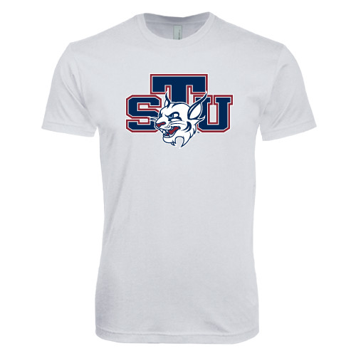  Next Level White SoftStyle T Shirt - STU w/ Bobcat Head