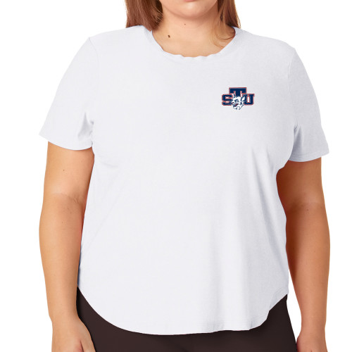  Beyond Yoga PLUS On The Down Low Short Sleeve Tee Cloud White - STU w/ Bobcat Head