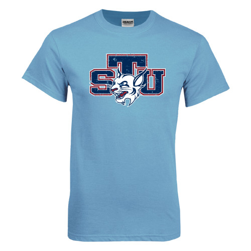  Light Blue T Shirt - STU w/ Bobcat Head Distressed