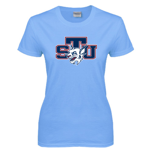  Womens Light Blue Short Sleeve Tee - STU w/ Bobcat Head