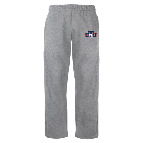  Grey Fleece Open Bottom Pant - STU w/ Bobcat Head