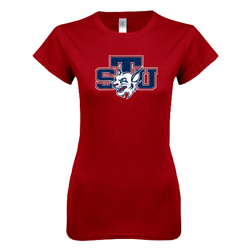  Next Level Womens Cardinal Boyfriend Tee - STU w/ Bobcat Head