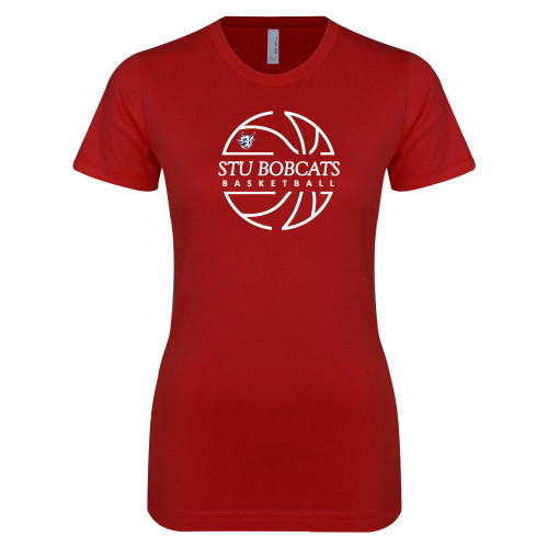  Next Level Womens Cardinal Boyfriend Tee - Basketball Ball Design