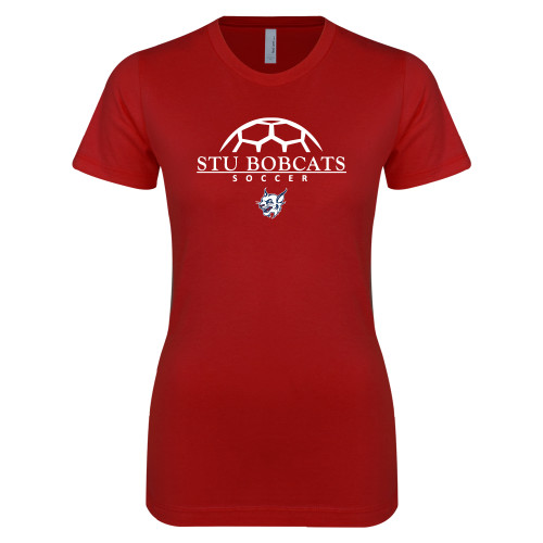  Next Level Womens Cardinal Boyfriend Tee - Soccer Half Ball Design
