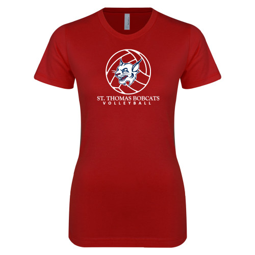  Next Level Womens Cardinal Boyfriend Tee - Volleyball Ball Design