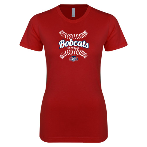  Next Level Womens Cardinal Boyfriend Tee - Softball Seams Designs