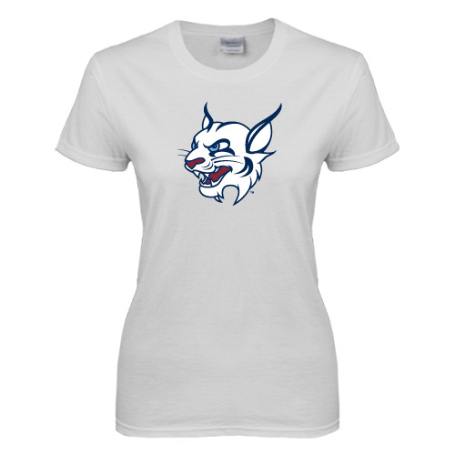  Womens White Short Sleeve Tee - Bobcat Head