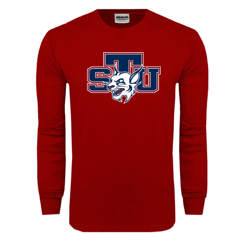  Cardinal Long Sleeve T Shirt - STU w/ Bobcat Head