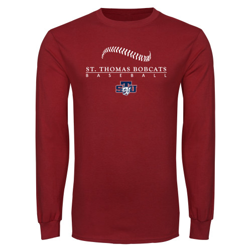  Cardinal Long Sleeve T Shirt - Baseball Seams Design