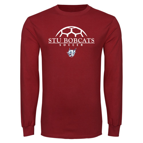  Cardinal Long Sleeve T Shirt - Soccer Half Ball Design