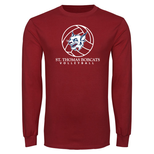 Cardinal Long Sleeve T Shirt - Volleyball Ball Design