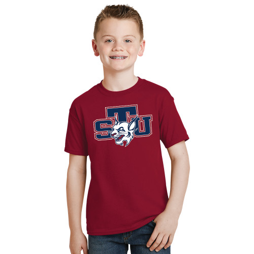  Youth Cardinal T Shirt - STU w/ Bobcat Head