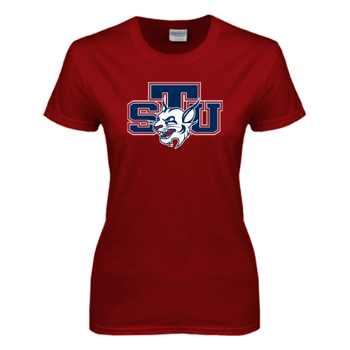 Next Level Womens Cardinal Short Sleeve Tee - STU w/ Bobcat Head