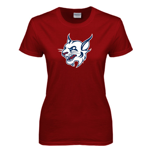 Next Level Womens Cardinal Short Sleeve Tee - Bobcat Head