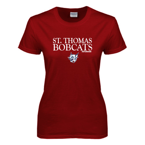  Next Level Womens Cardinal Short Sleeve Tee - St Stomas Bobcats Stacked