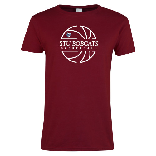  Next Level Womens Cardinal Short Sleeve Tee - Basketball Ball Design