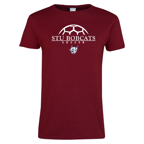  Next Level Womens Cardinal Short Sleeve Tee - Soccer Half Ball Design