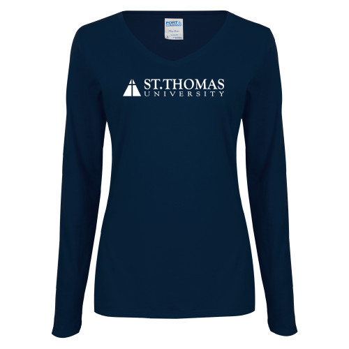  Womens Navy Long Sleeve V Neck Tee - University Mark