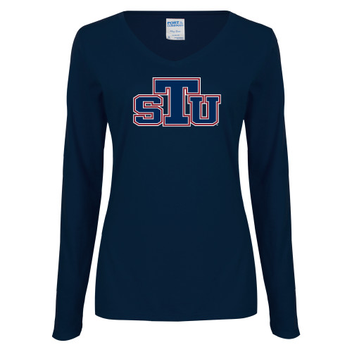  Womens Navy Long Sleeve V Neck Tee - STU