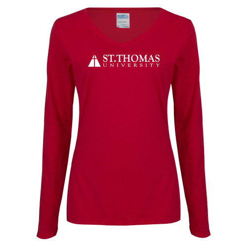 Womens Cardinal Long Sleeve V Neck Tee  - University Mark