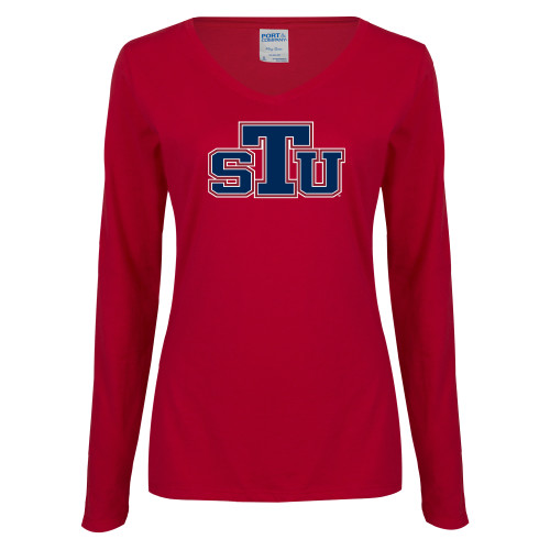 Womens Cardinal Long Sleeve V Neck Tee  - STU