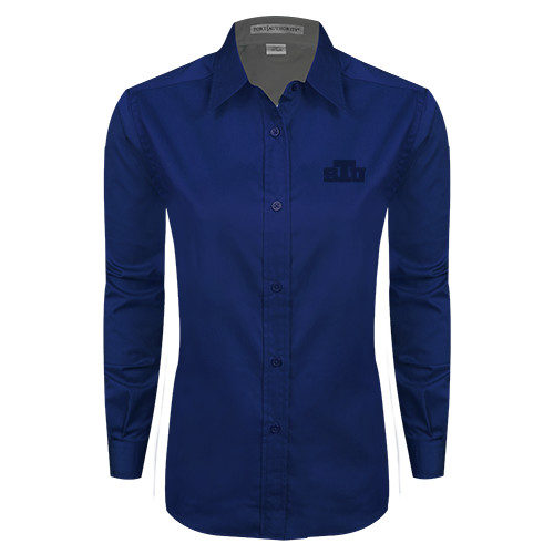  Womens Navy Twill Button Down Long Sleeve  - STU Tone