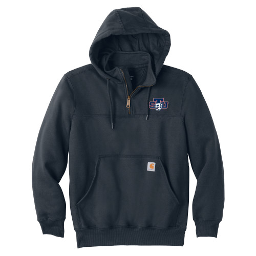  Carhartt Navy Rain Defender Paxton Hooded Zip Sweatshirt - STU w/ Bobcat Head