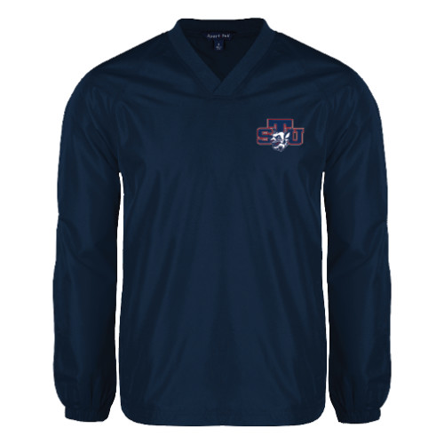  Navy V Neck Raglan Windshirt - STU w/ Bobcat Head
