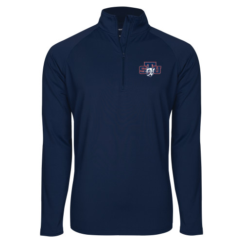  Sport Tek Navy Sport Wick Stretch 1/2 Zip Pullover - STU w/ Bobcat Head