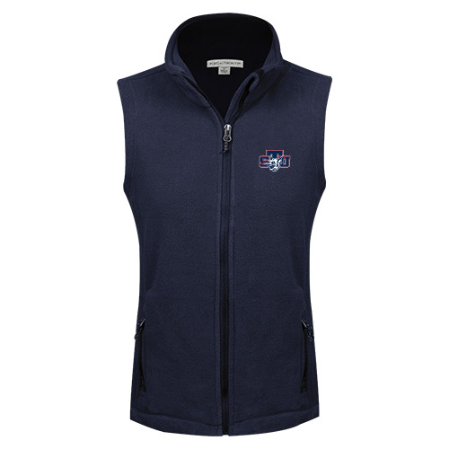  Womens Navy Fleece Full Zip Vest - STU w/ Bobcat Head