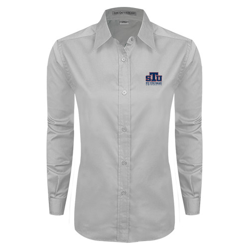  Womens White Twill Button Down Long Sleeve - Official Logo