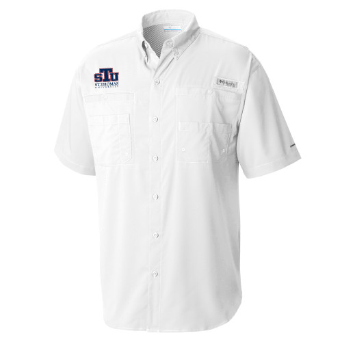  Columbia White Tamiami Performance Short Sleeve Shirt - Official Logo