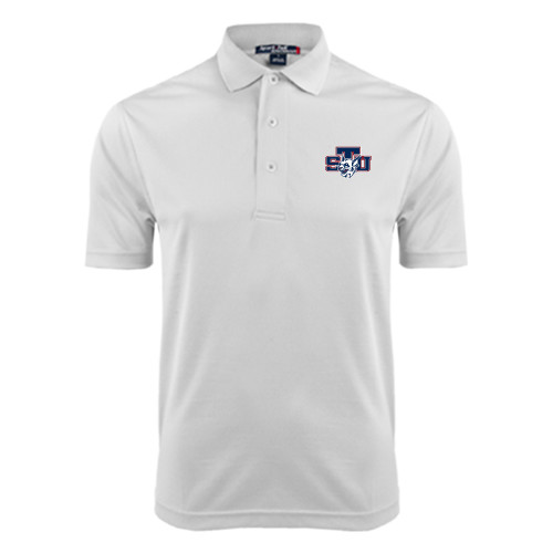  White Dry Mesh Polo - STU w/ Bobcat Head
