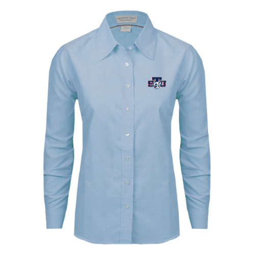  Womens Light Blue Oxford Button Down - STU w/ Bobcat Head