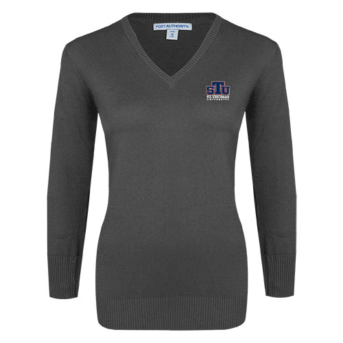  Womens Charcoal Heather VNeck Sweater - Official Logo