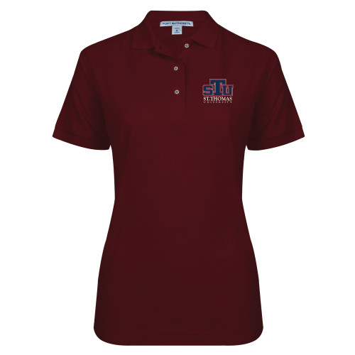  Womens Silk Touch Burgundy Pique Polo - Official Logo